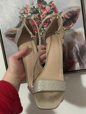 Kelly & Katie Champagne Gold Rhinestone Heeled Sandals